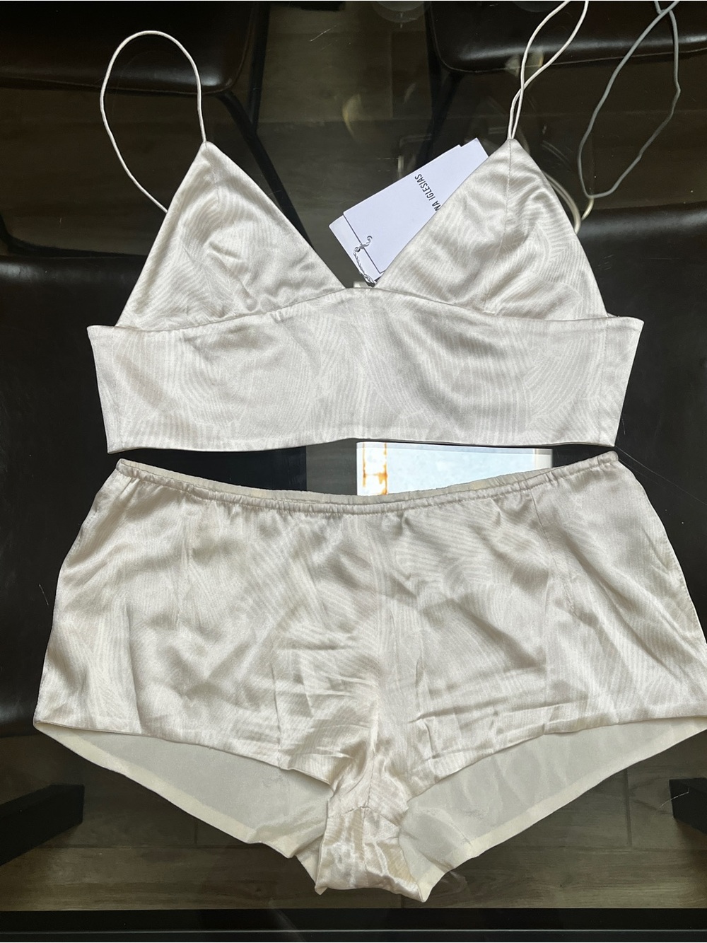 Adriana Iglesias Liz 100% Silk Top & Shorts Set White S NWT